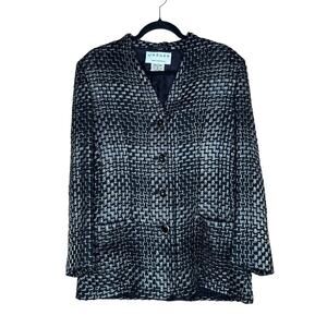 Jaeger Vintage Black Silver Weaved Tweed Blazer Coat Jacket Structured Size 10